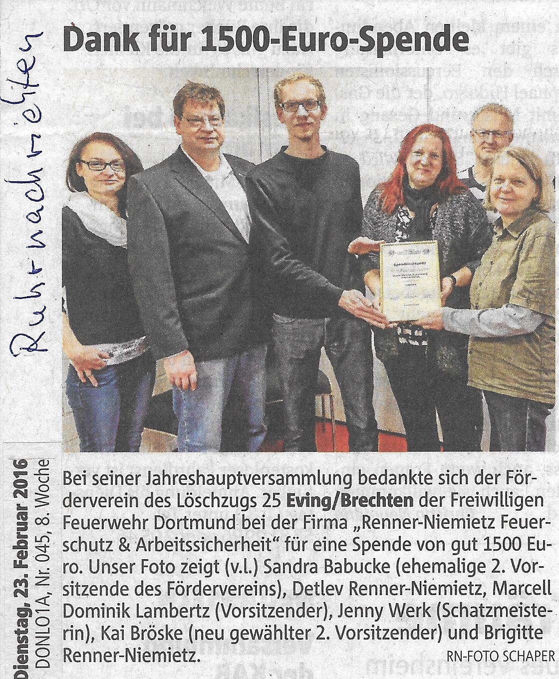 2016 02 23 Ruhrnachrichten Spende